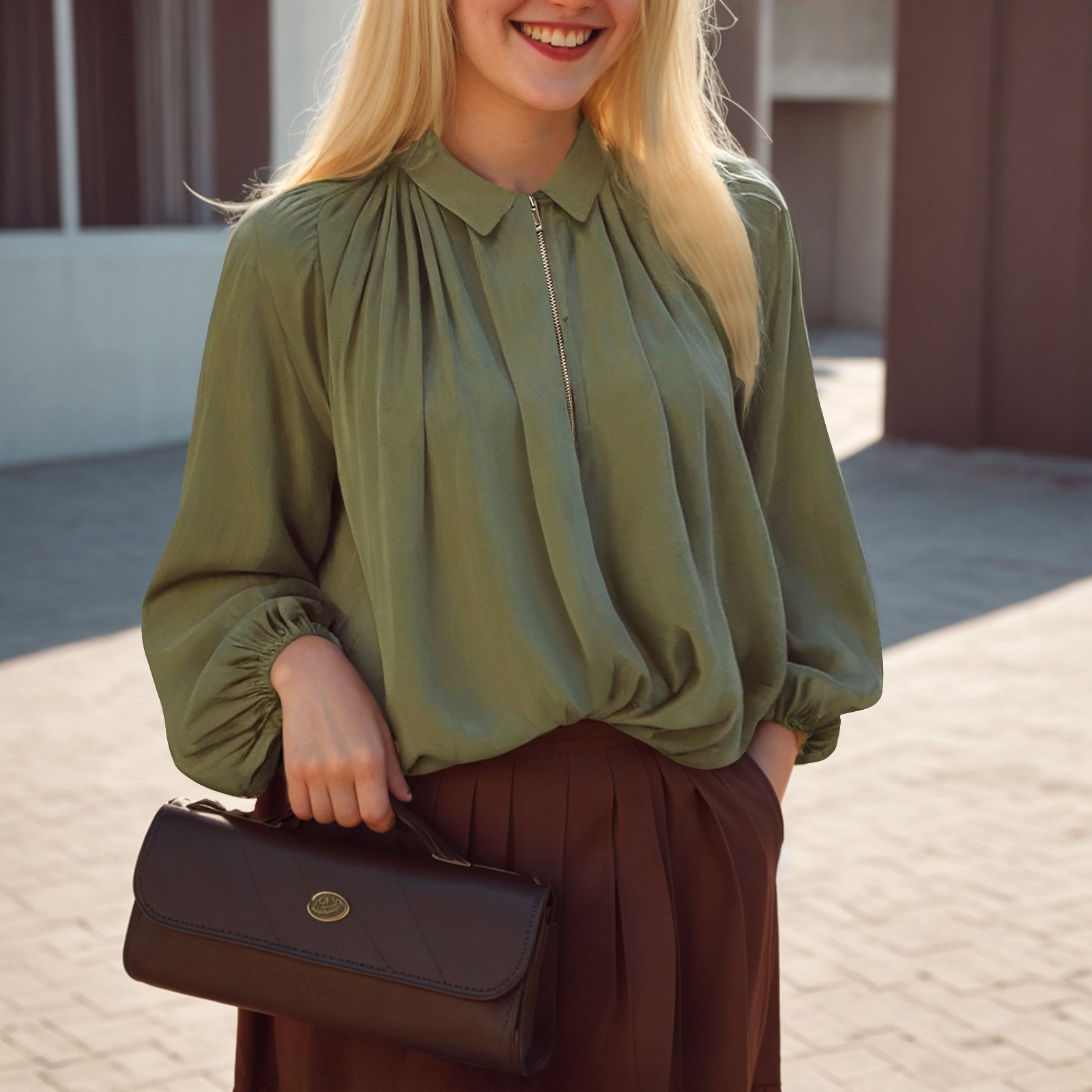 Bubble Jacket Women's Balloon Sleeve Puffed Bomber Jacket - 2025 Batwing Sleeve Lapel Collar Zip Shirt, Cropped Fit Batwing Bomber Jacket