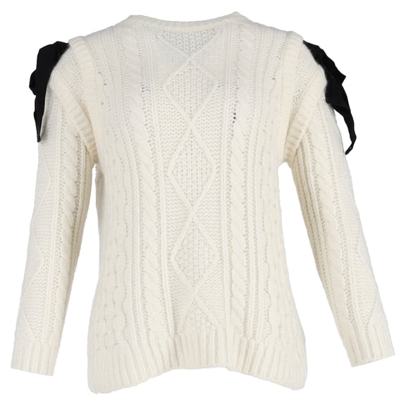 Pre-Owned Red Valentino Maglia Oversized Bow-Detailed Cable-Knit Jumper In Cream Wool