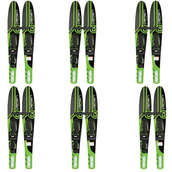 OBrien 54" Adjustable Combo Water Skis, Kids Size 2-Mens Size 7, Green (6 Pack)