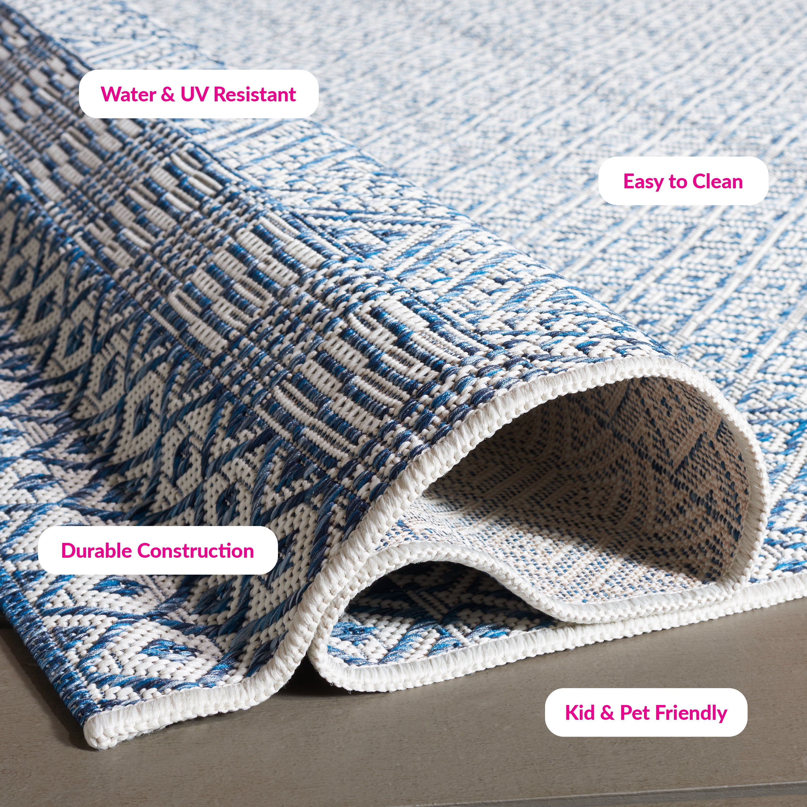 Safavieh Blue, Navy Power Loomed Outdoor Rugs, 8' x 10', Water-Resistant