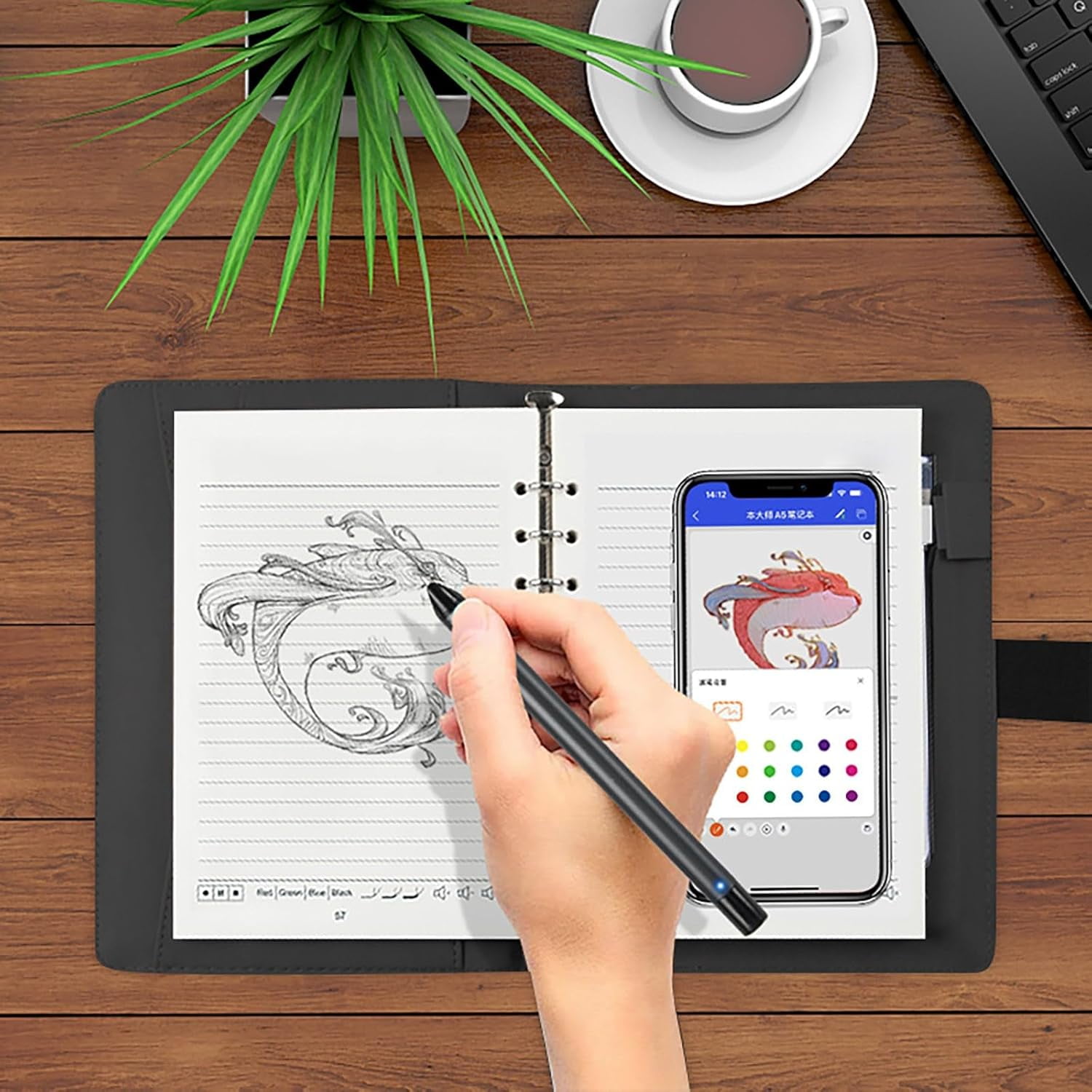 Smart Digital Notebook with LCD E-Writer & Smart Pen – Paperless Writing Pad, Instant Sync to Phone/PC, Handwriting to Text for Meetings, Classes & Notes(XX-Black)