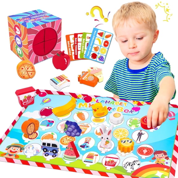 KMTJT Montessori Educational Toys for 1 2 3 Year Old: Alphabet Mystery Box for Boys Girls, 1st First Birthday Gifts - 26 Pcs Wooden Blocks Preschool Classroom Must Haves Fine Motor Skills