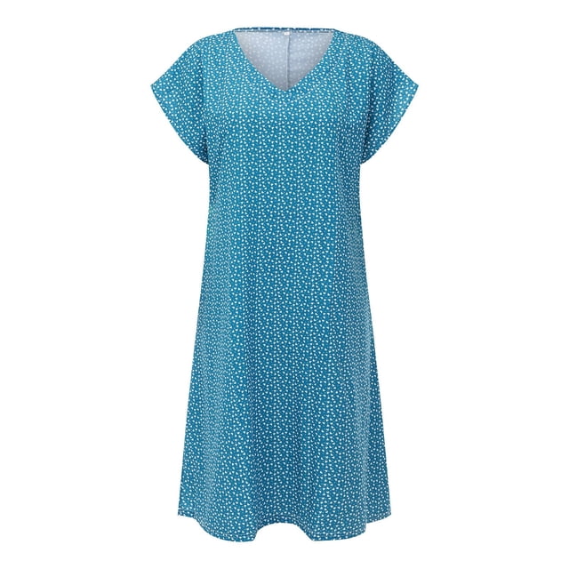 WILLBEST Robe Femme Tendance Robe Décontractée Manches Courtes Col en V à Pois Imprimé Cœur Été pour Usage Quotidien