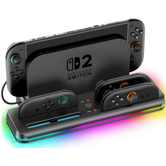 Charging Dock for Switch 2 Joy-Con, Joy-Con Charger with RGB Light, Switch 2 Dock Storage Stand