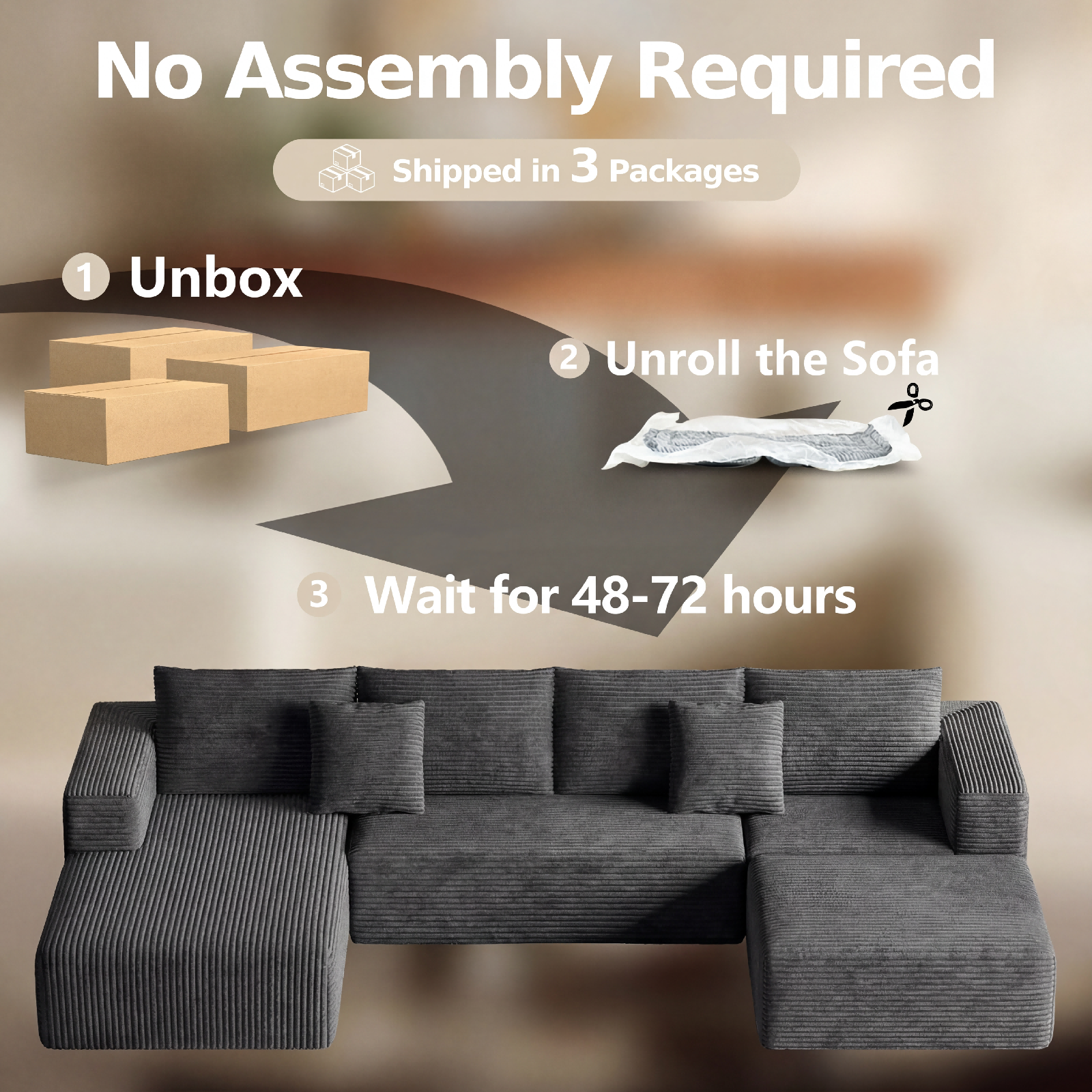 Liaroo 134.7" U-Shaped Sectional Sofa, Gray Modular photo 5