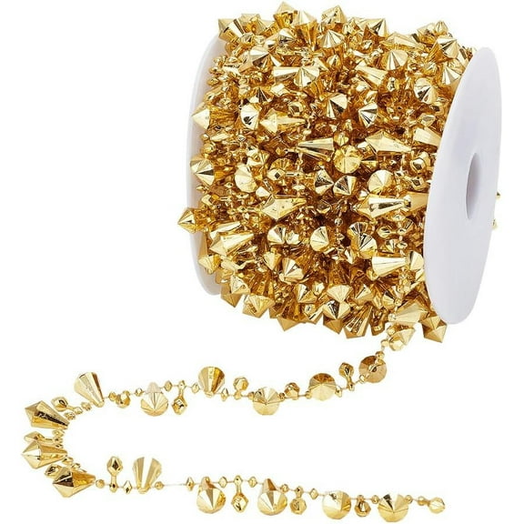 10.94 Yards Christmas Gold Bead Decoration Diamond Garland Gold Beads Garland Acrylic Crystal Beaded Trim Chain for Christmas Tree Home Party Crafts Decoration