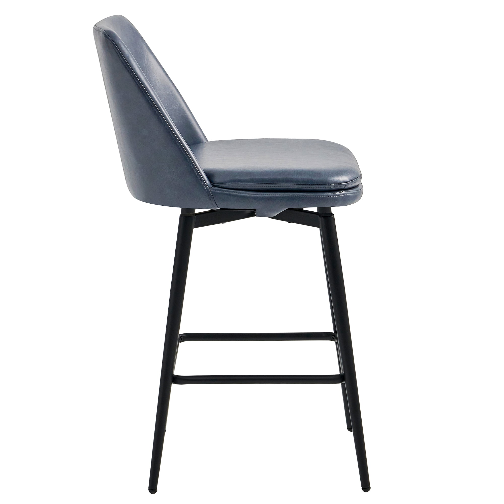 CHITA 27 inch Counter Height Swivel Bar Stools Low Back Set of 3, Metal Base, Faux Leather in Navy Blue