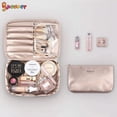 thumbnail image 3 of Portable Travel Makeup Storage Bag Multifunction Waterproof Cosmetic Organizer Makeup Brushes Train Case with Inner Pouch for Women Girls, 3 of 9