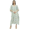 thumbnail image 2 of Bimba Printed Caftan Long White Maxi Boho Kaftan Cover up Drawstring Waist-4, 2 of 5