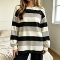 thumbnail image 5 of SBYOJLPB Women's Pajamas Tops Striped Printed Long Sleeve Crew Neck Loose Casual Pajamas, 5 of 5