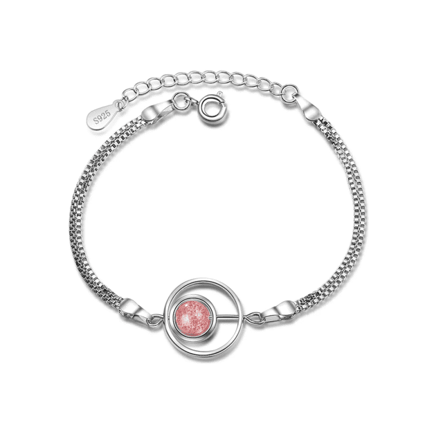 Pulseras De Plata 925 Xtellar Con Cristal Rosa Rotonda Elegante