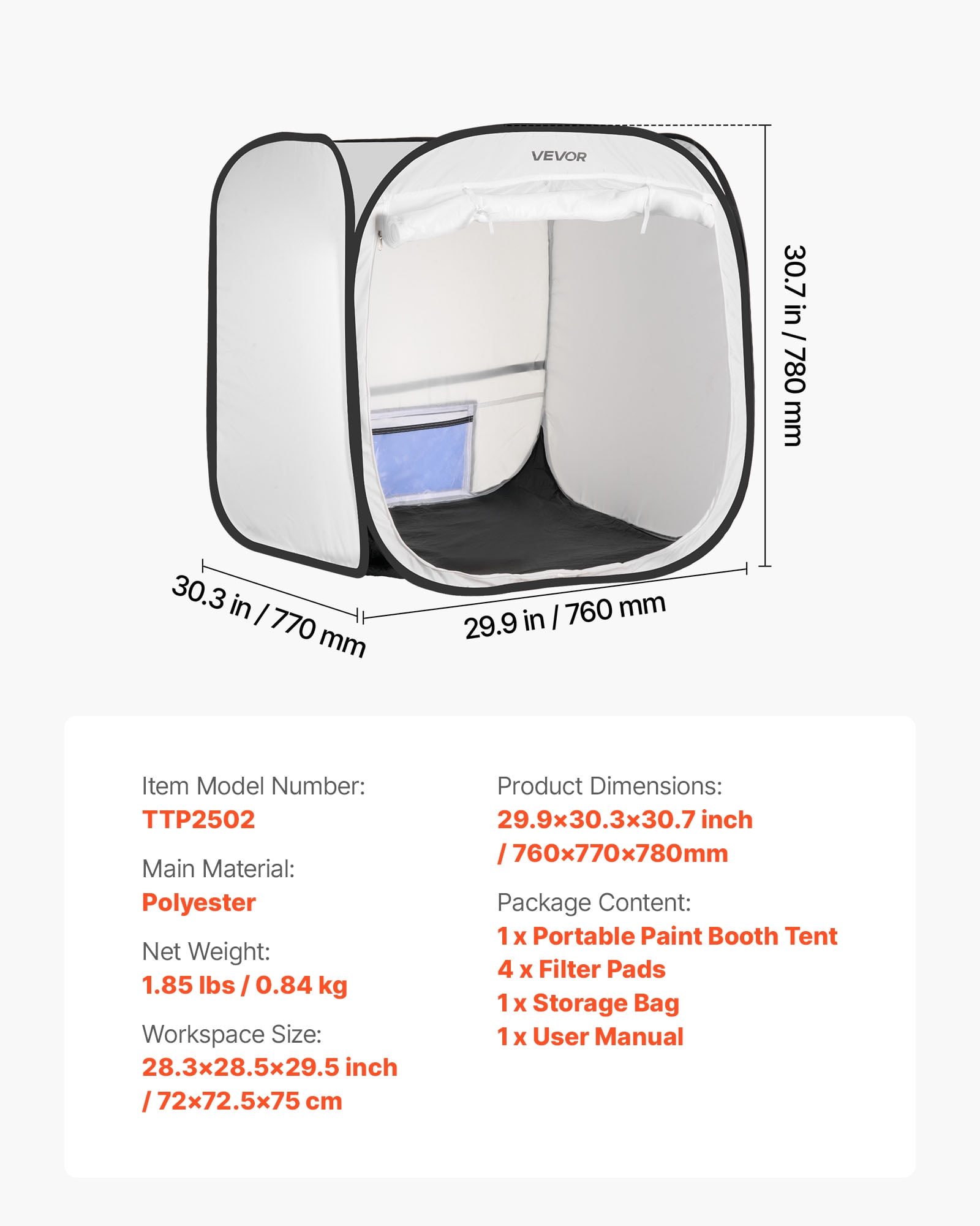 VEVOR Portable Paint Booth Tent, 28.3 x 28.5 x 29.5 inch Pop-Up Portable Spray Paint Tent with Mesh Door, Spray Painting Tents for Cabinets, Chairs, Models, Tables, Pop-Up Design, Efficient Airflow