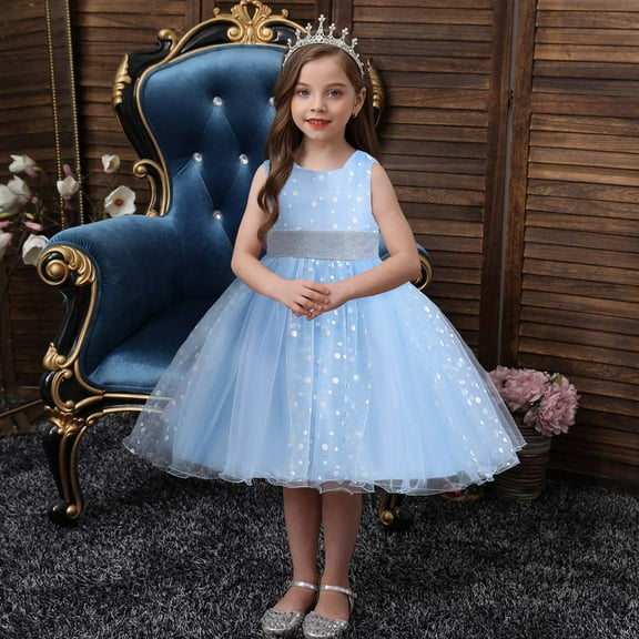 XMMSWDLA Toddler Girl Clothes Kids Dress Girls Sleeveless Princess Dress Bow Tie Lace Flowers Mesh Dress Tufted Dress