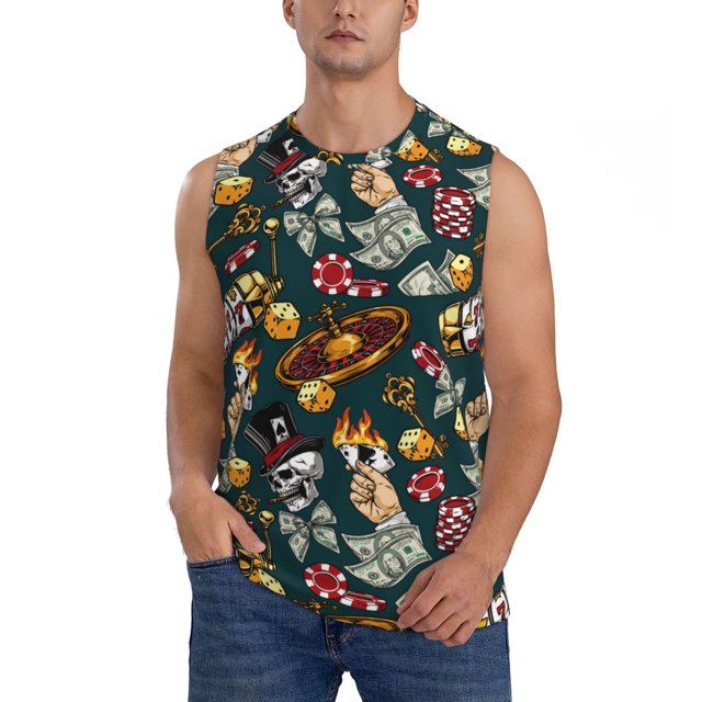 Balery Vintage Casino Chips Camisetas sin mangas para hombre, absorbe la humedad y protege contra el mal olor.-3X-Large