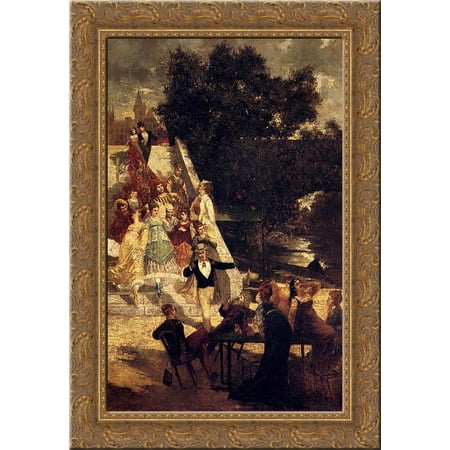 The terrace of the Chateau de St. Germain 19x24 Gold Ornate Wood Framed Canvas Art by Monticelli, Adolphe (Best Of St Germain)