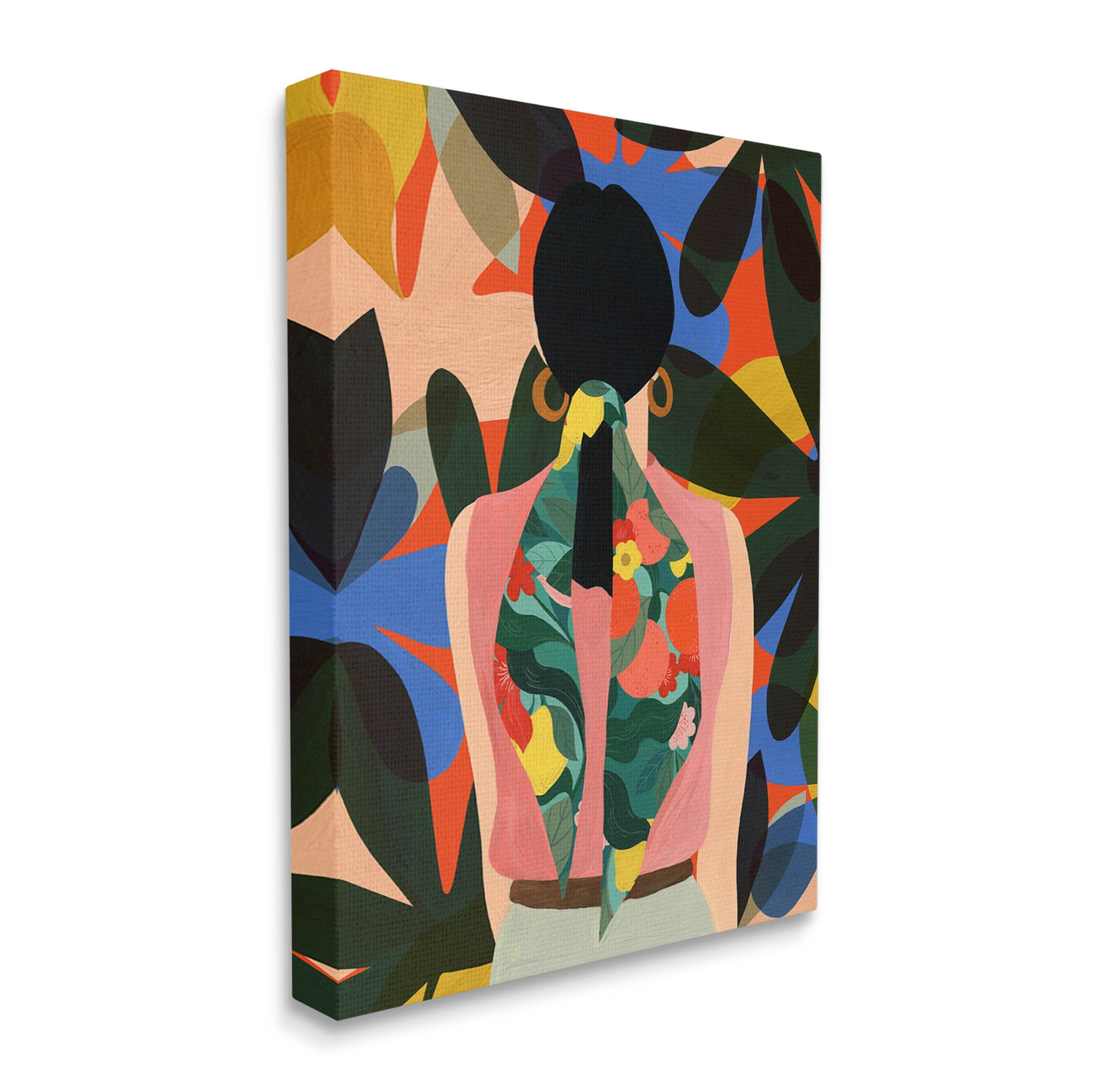 Stupell Industries Contemporary Floral Patterned Girl Graphic Art Gallery Wrapped Canvas Print Wall Art, Design by Emily Kopcik