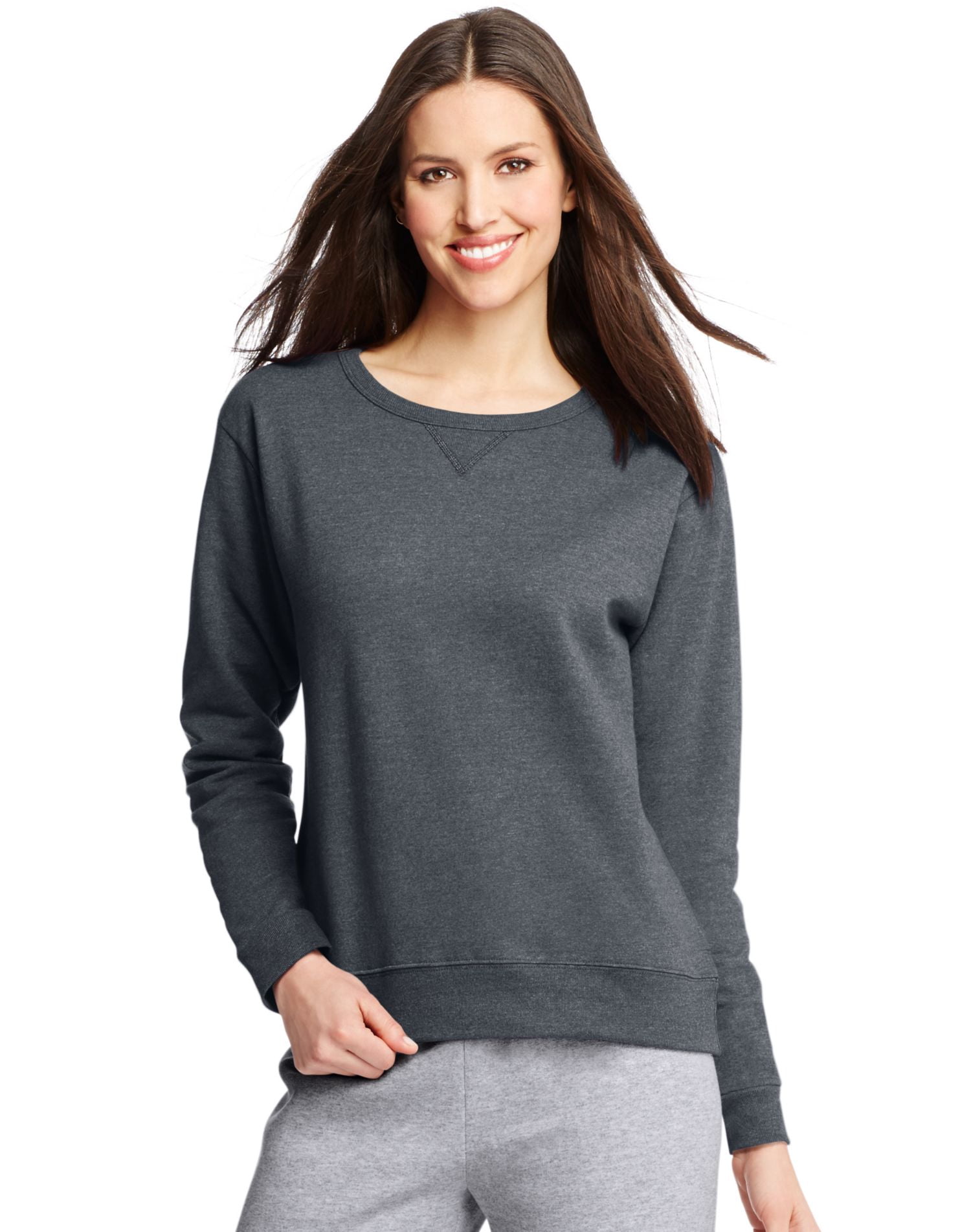 Hanes Chandail en Molleton Col Rond ComfortSoft EcoSmart pour Femmes, TG, Ardoise Chiné