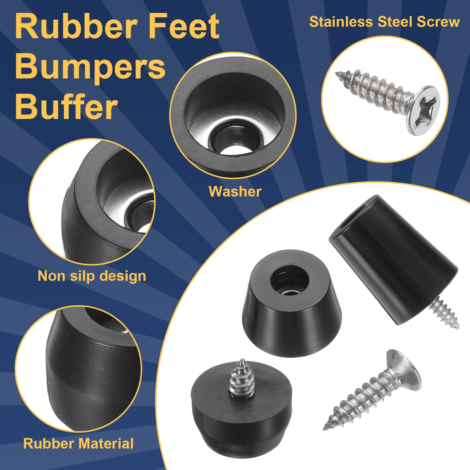 Unique Bargains 24Pcs Rubber Feet Bumpers Buffer Non-Slip Rubber Feet Pad with Screws