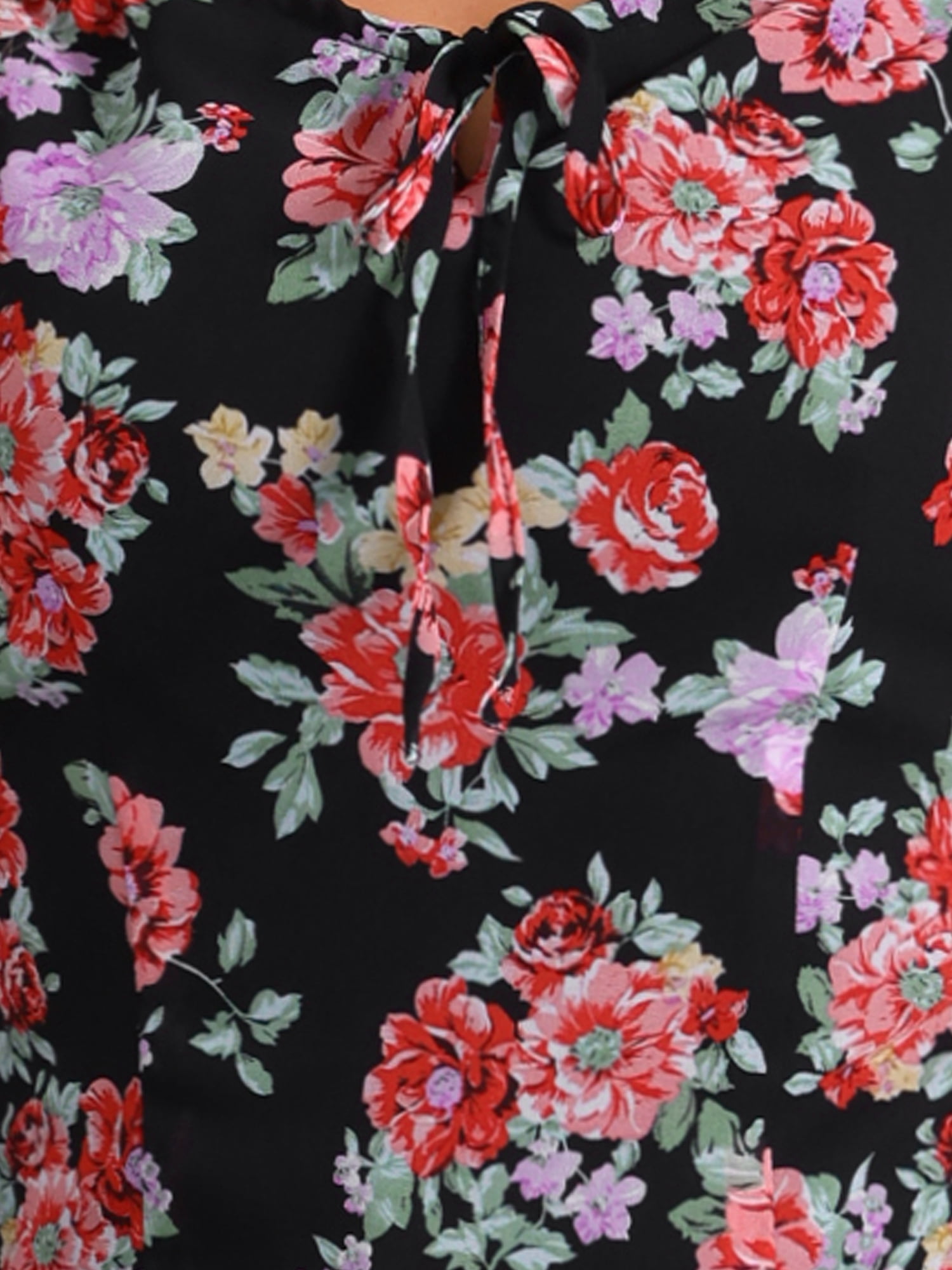 DARING DIVA Women's Smocked Back Puff Sleeve Elegant Floral Blouses L Black