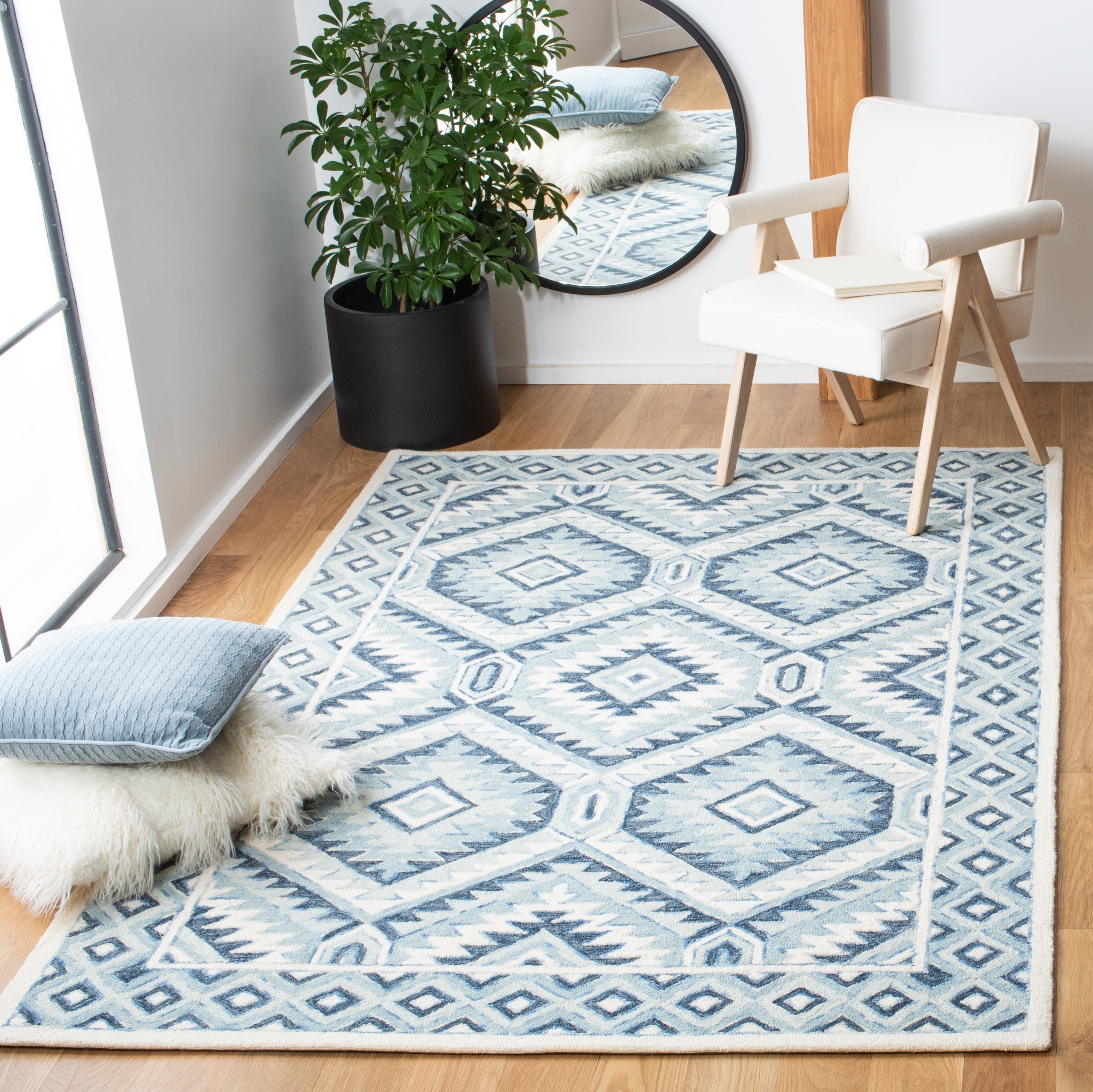 SAFAVIEH Metro Dederick Medallion Area Rug, Blue/Ivory, 6' x 6' Square