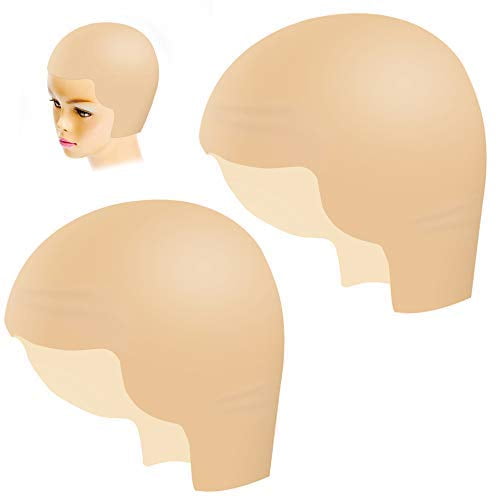 2 Pieces Small Bald Caps Makeup Latex Bald Caps Bald Head Wig Cap Halloween Makeup Blad Cap Cosplay Accessory for Kids Adults Teens (2Pcs Small size) Beige Beige