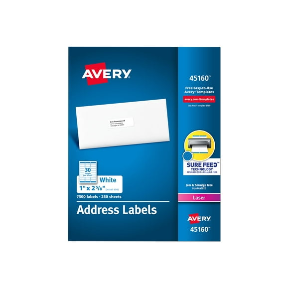 Avery Address Labels with Sure Feed for Laser Printers, 1" x 2-5/8", 7,500 Labels - Great for FBA Labels (45160)