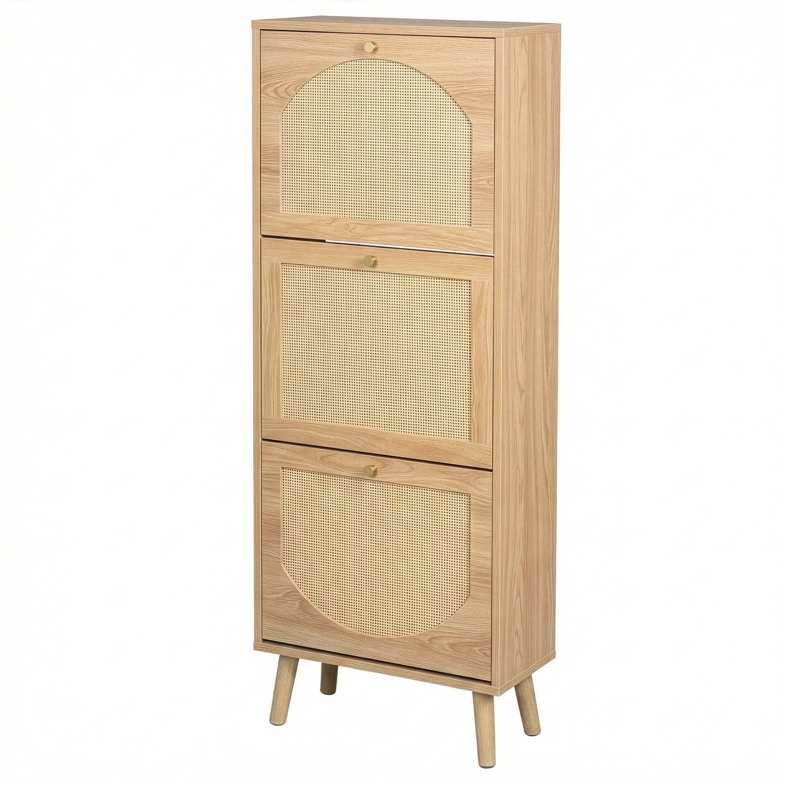 3-Tier Shoe Cabinet, 54*24*135cm, Natural Wood