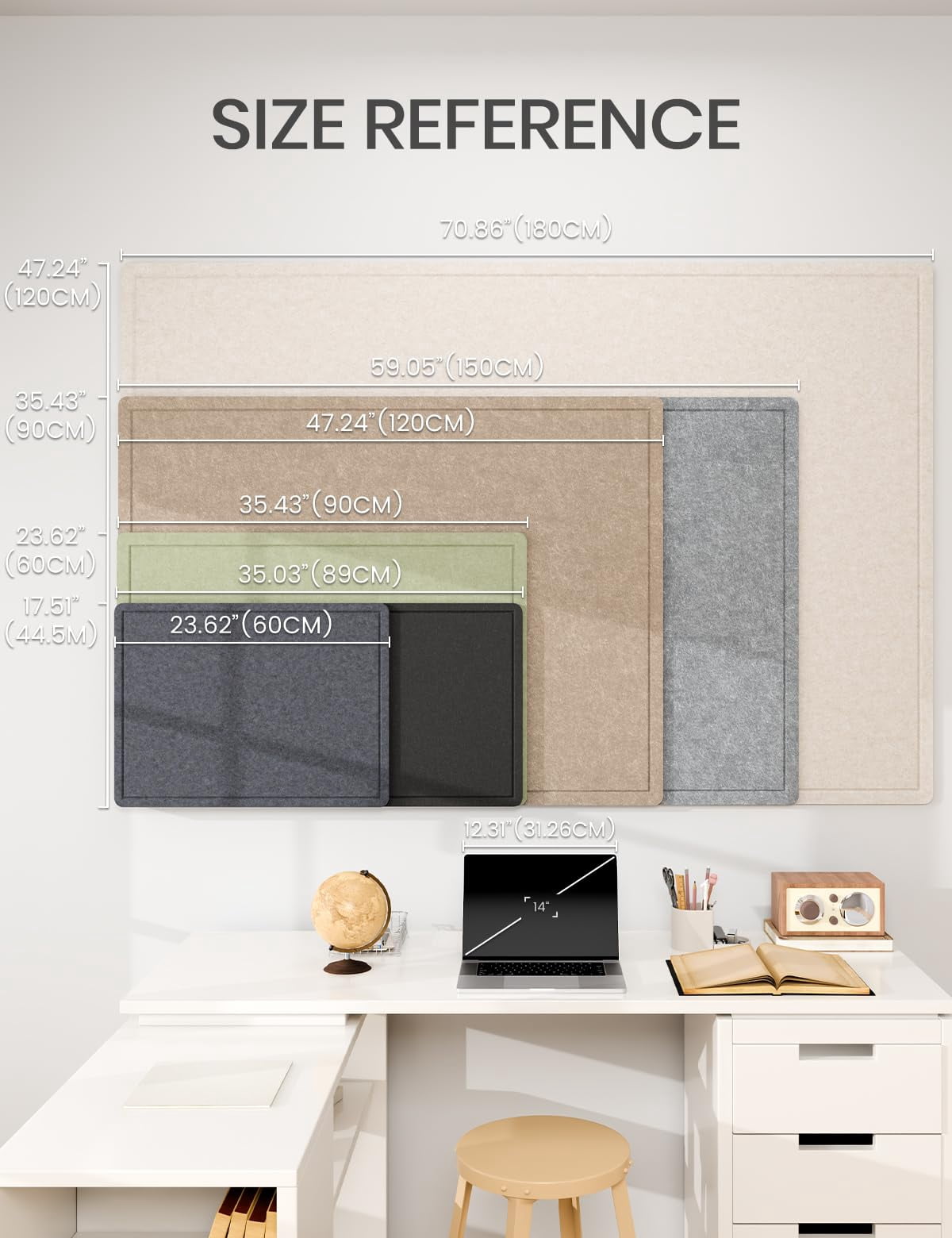 Bulletin Board  23.6" X 17.5" Cork Alternative With 12 Safe Removable Adhesive Tabs Foldable Felt Pin For Home Office Classroom Bedroom Entryway Walls-aqua Blue