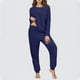 thumbnail image 5 of Conjunto de top y pantalón largo de poliéster con cuello redondo y manga larga para mujer, 5 of 6