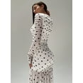 thumbnail image 2 of Black And White Polka Dot Ruched Mesh Long Sleeve Maxi Dress With Pleated Waist, 2 of 8