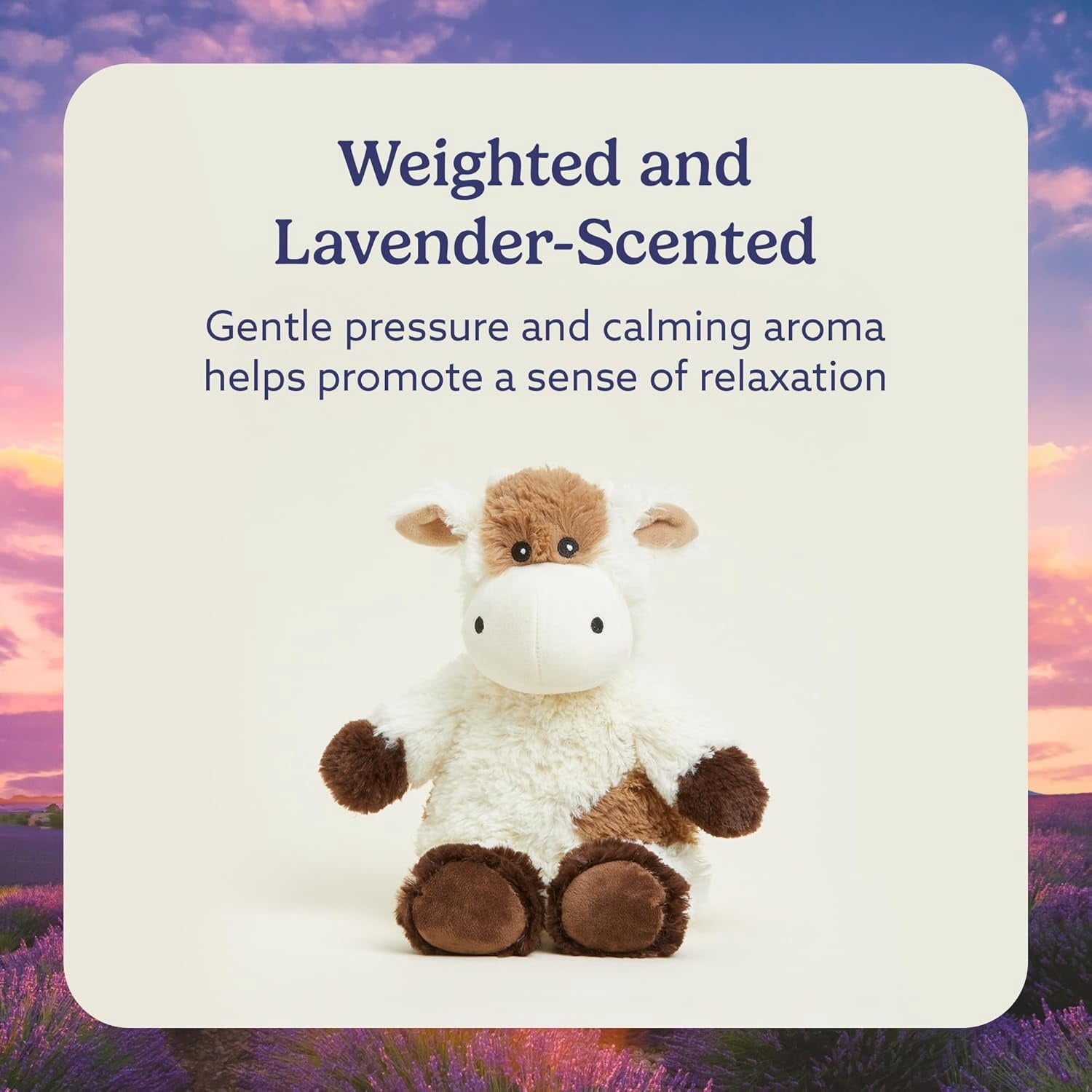 Warmies Microwavable Weighted Stuffed Animal, Lavender-Scented Cow Plushie, 1.5 lbs
