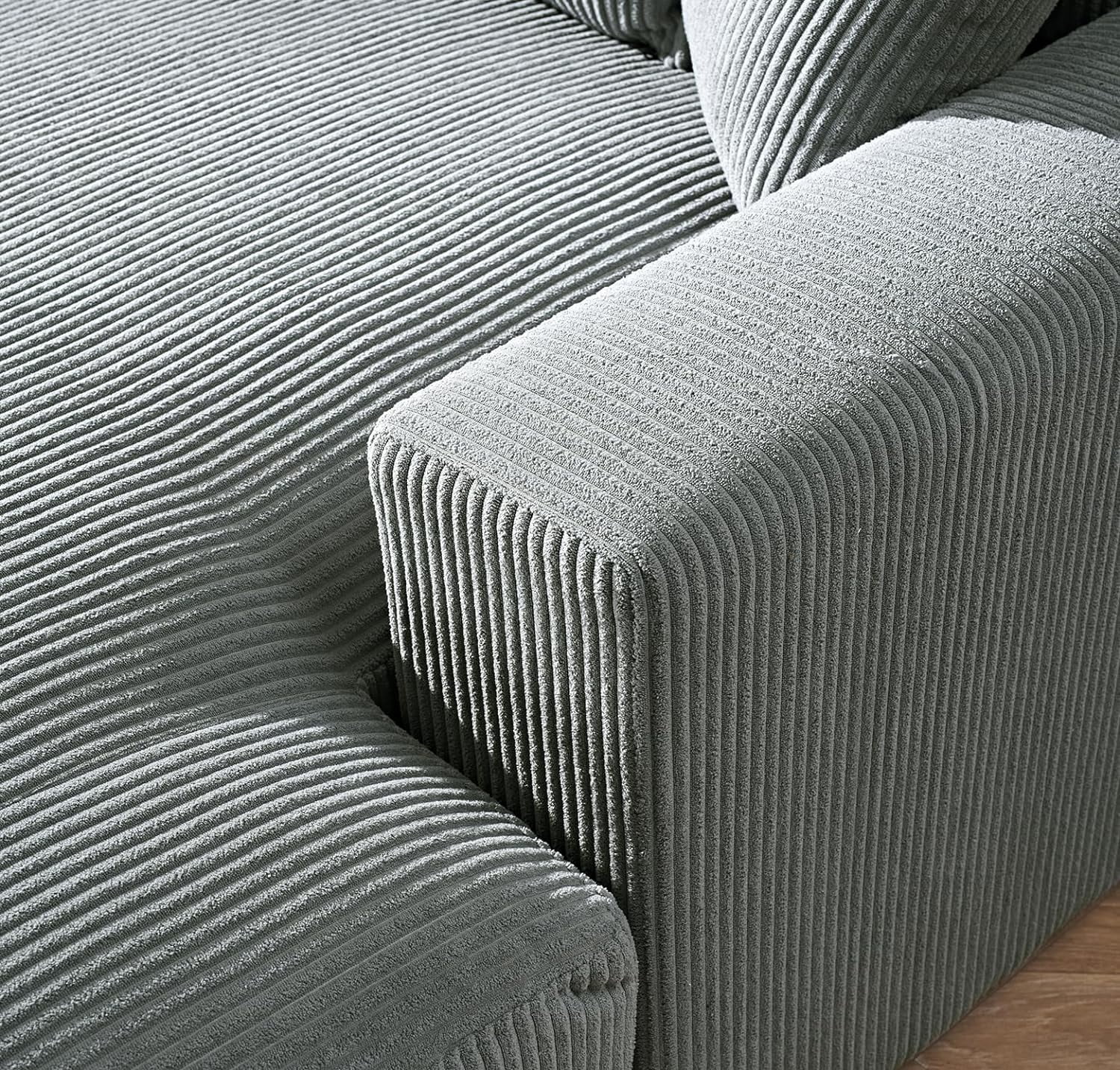 US Pride Furniture Corduroy Luxurious Chaise Lounge Sofa, Gray