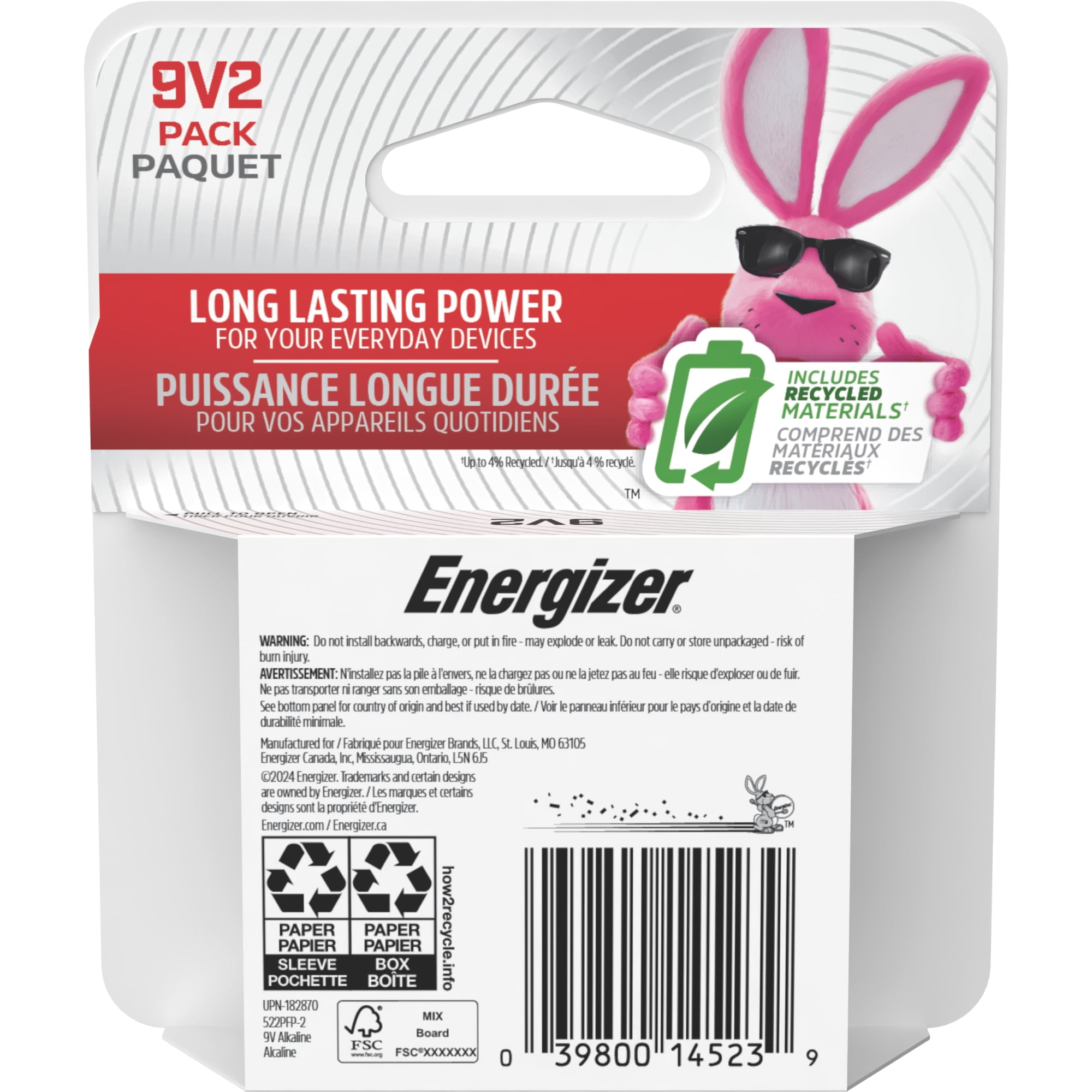 Energizer MAX 9V Batteries (2 Pack), 9 Volt Alkaline Batteries