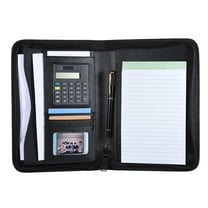 Mewmewcat Portable Professional Business Portfolio Padfolio Folder Document Case Organizer A5 PU Leather Zippered Closure with Calculator Holder Memo Note Writing Pad