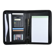 Vistreck Portable Professional Business Portfolio Padfolio Folder Document Case Organizer A5 PU Leather Zippered Closure with Calculator Card Holder Memo Note Writing Pad