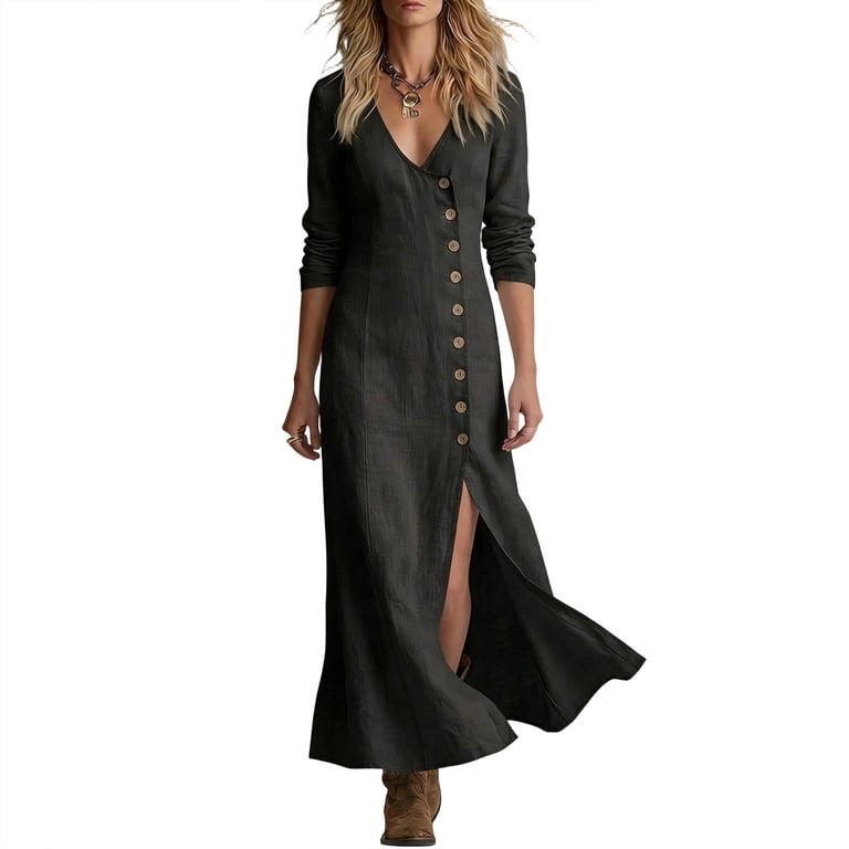 long shirt dress with high slits Button Down Maxi Linen Shirt Dress with Side Slits, Oversized White Long Dress, Flowy Loose Summer Tunic Dress,Semi-Formal Linen Comfy Dress