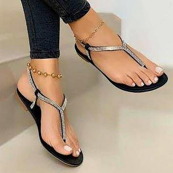 Pisexur Women's Flat Thong Sandals Rhinestone Bling Flat Bohemia Summer Beach Sandals