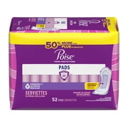 Poise Incontinence Pads for Women, 6 Drop Ultimate Absorbency, Regular Length, 52 Count