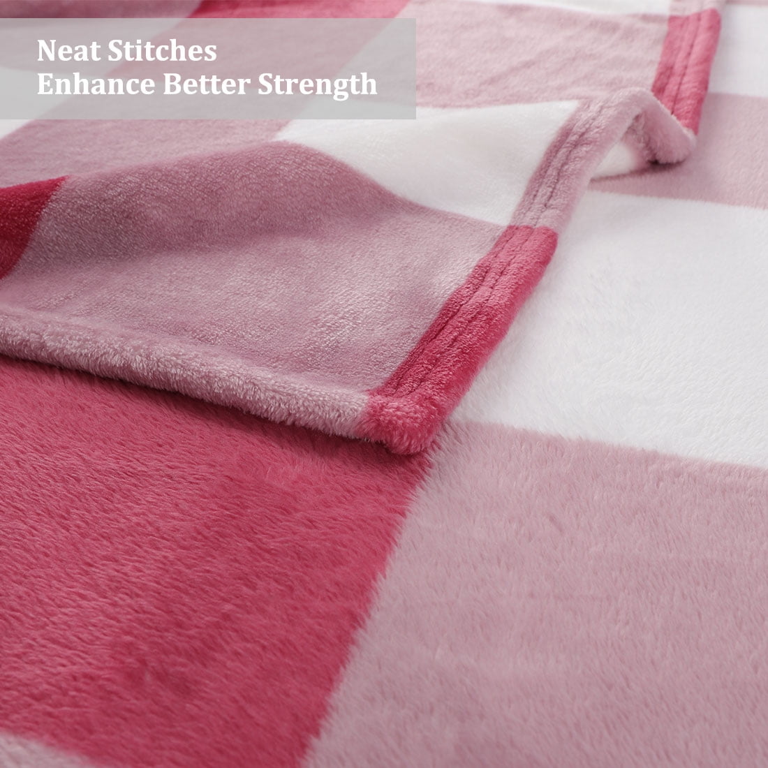 Unique Bargains Plush Buffalo Reversible Plaid Flannel Fleece Blanket, Twin, Blush+White