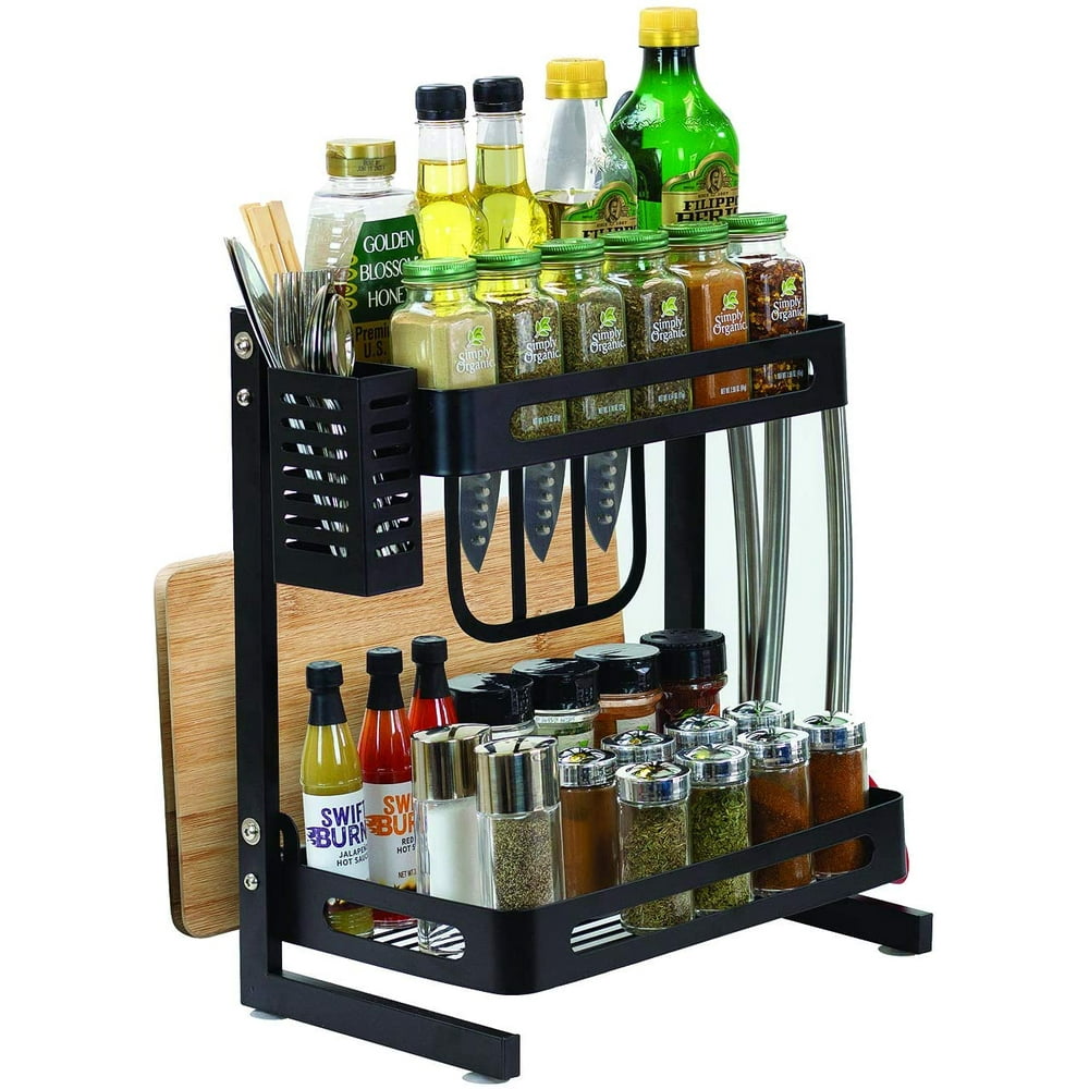 2Tier Kitchen Spice Rack Utensil Holder, Countertop Freestanding Shelf