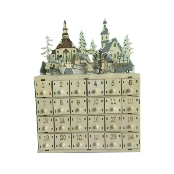 Wood Advent Calendar with 24 Wood Drawer Holiday Desktop Decoration Supplies