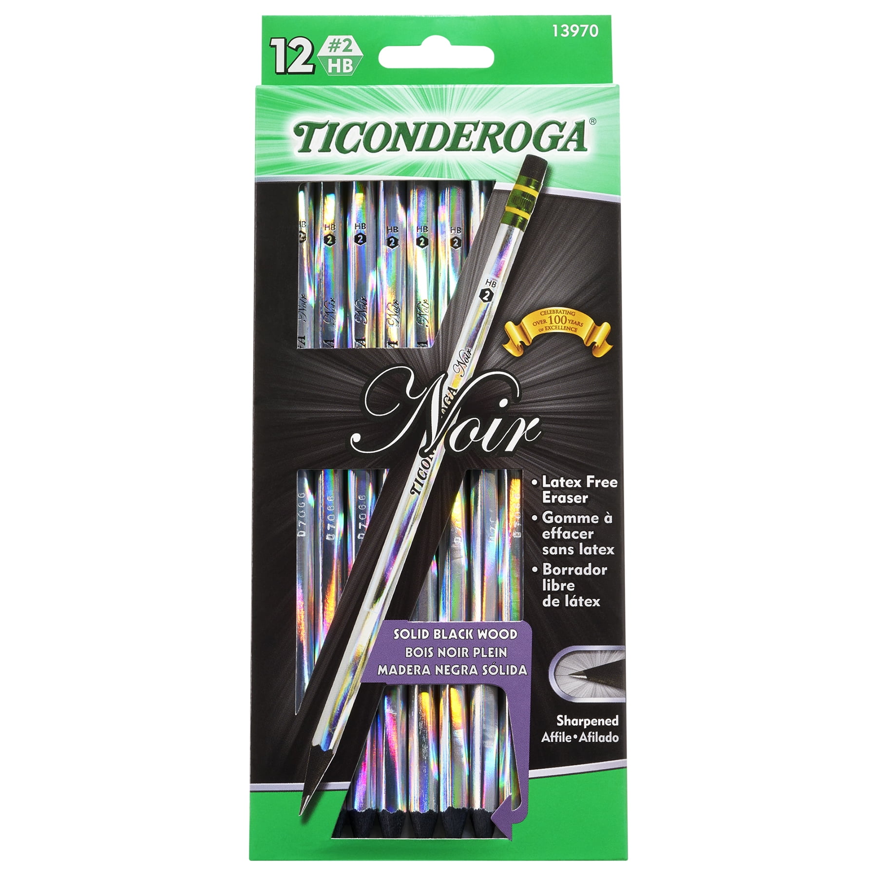 Ticonderoga Holo-Foil Black Wood #2 Noir Pencils (12 Count, 3 Pack) - School & Office Supplies