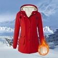 thumbnail image 2 of felwors Women's Fleece Lined Jacket Winter Coat Warm Thicken Sherpa Parka Jackets Casual Fuzzy Puffer Outwear with Hood Red, XXL, 2 of 8