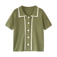 thumbnail image 2 of Camiseta de mujer Blusa de solapa delantera con botones Blusa suelta de manga corta para niña, Verde sidaley AP001518-02B, 2 of 7