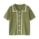 thumbnail image 2 of Camiseta de mujer Blusa de solapa delantera con botones Blusa suelta de manga corta para niña, Verde kenally AP001518-02B, 2 of 7