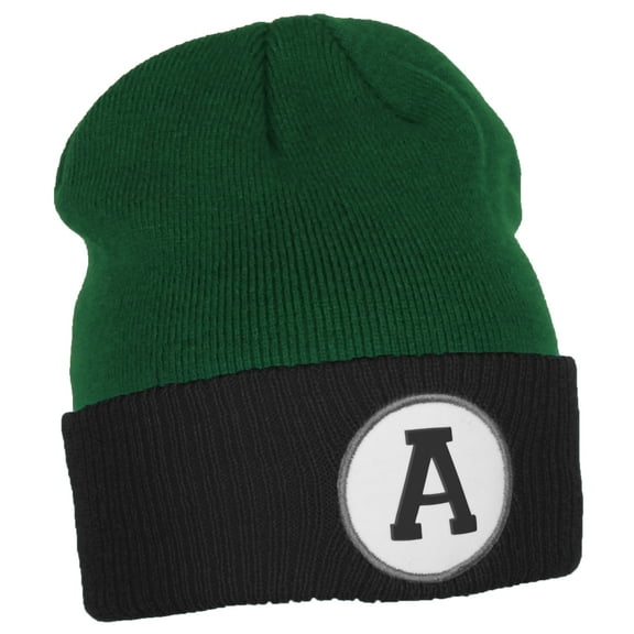 Daxton Custom A to Z Initial Letters Cuff Hat Beanie Warm Knit Skull Cap, Kelly Black Letter A