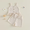 thumbnail image 4 of kpoplk Toddler Girl Outfits Floral Tops Sleeveless Tank Tops Shorts Headband Summer Clothes Set Size 2-3 Years,Beige, 4 of 7
