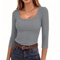 thumbnail image 6 of Otntypg Womens 3/4 Sleeve Scoop Neck Tops Ribbed Knit Slim Fitted Casual Basic Athletic Tee Shirts Fall Trendy Solid Color Going Out T-Shirt, 6 of 8