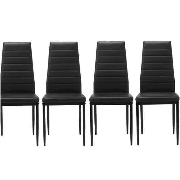 Black PU Leather Dining Chairs Set of 4, Modern Kitchen Side Chairs with Padded Seat and Sturdy Metal Legs