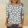 thumbnail image 4 of Hauts pour Femmes T-Shirt à Manches 3/4 à Imprimé Cœur de la Saint-Valentin à Col Rond Noir G, 4 of 6